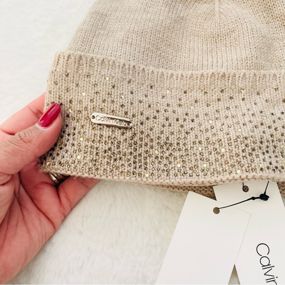 Calvin Klein Tan Knit Beanie - Picture 3 of 5